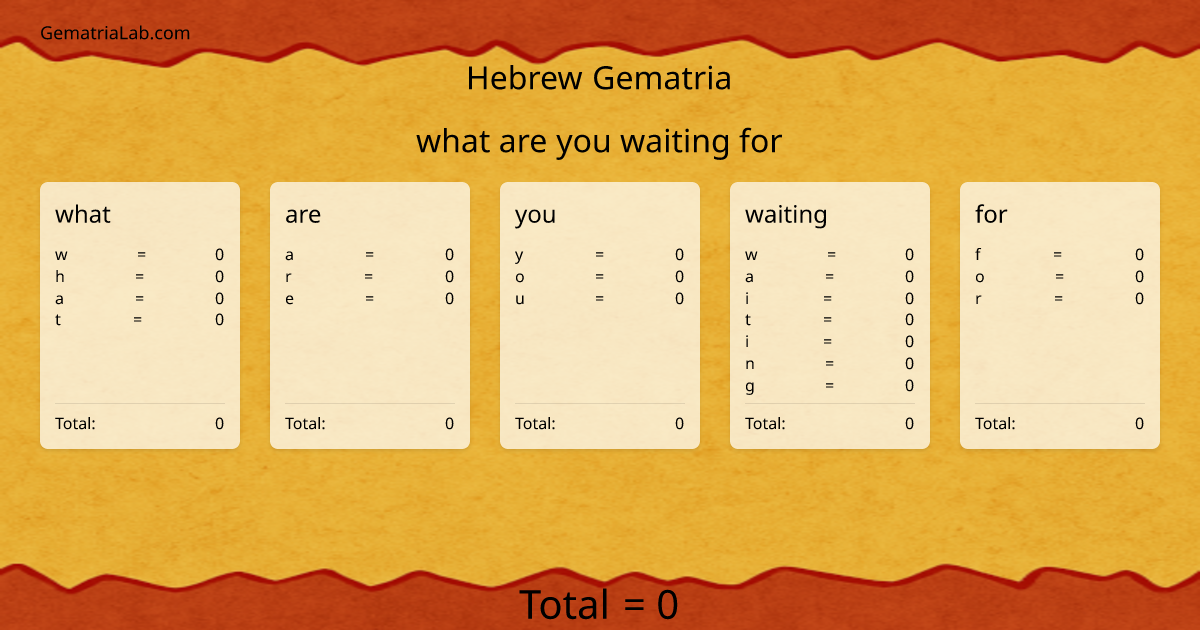 what are you waiting for in hebrew Gematria